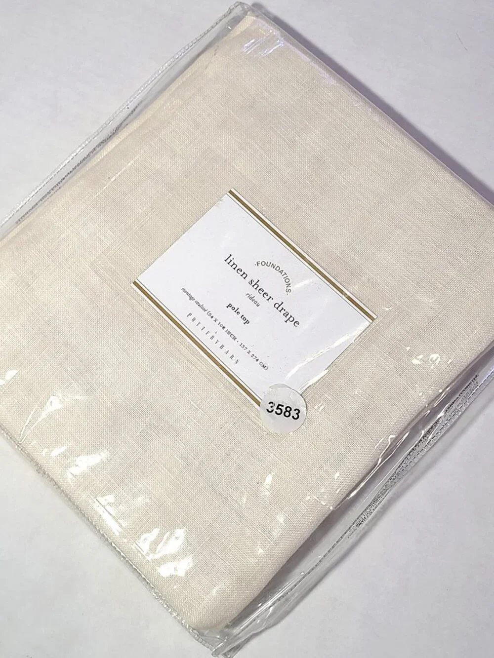 NEW Pottery Barn Foundations 100% High Quality LInen Sheer Drape 54